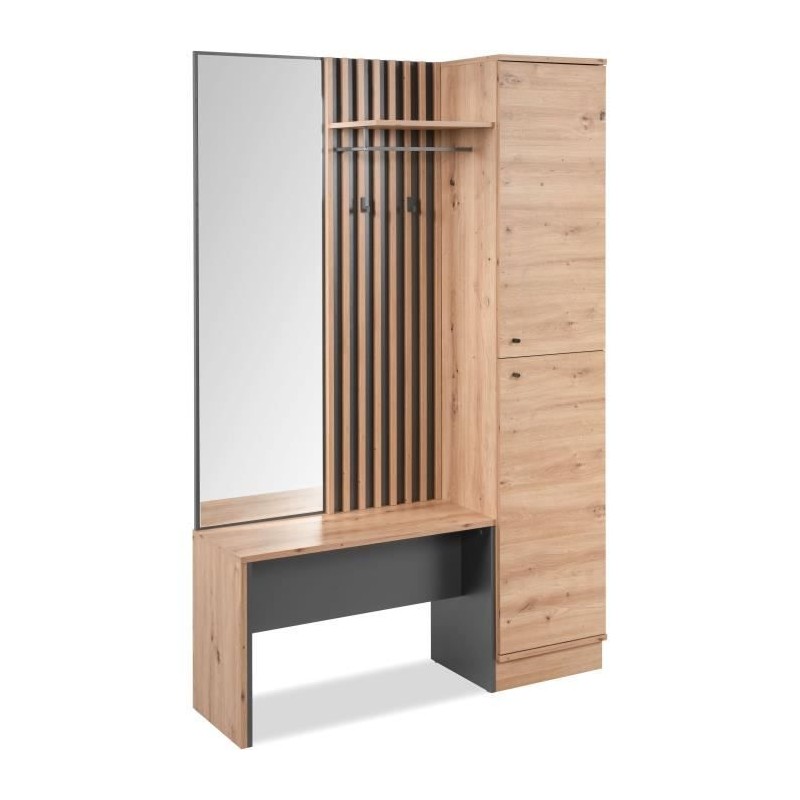 Vestiaire avec miroir - MEDAN 42B - Anthracite / Chene artisan - 122 x