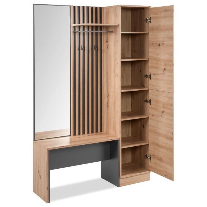 Vestiaire avec miroir - MEDAN 42B - Anthracite / Chene artisan - 122 x 190 x 37 cm Vestiaire avec miroir - MEDAN 42B - Anthracite / Chene artisan - 122 x 190 x 37 cm