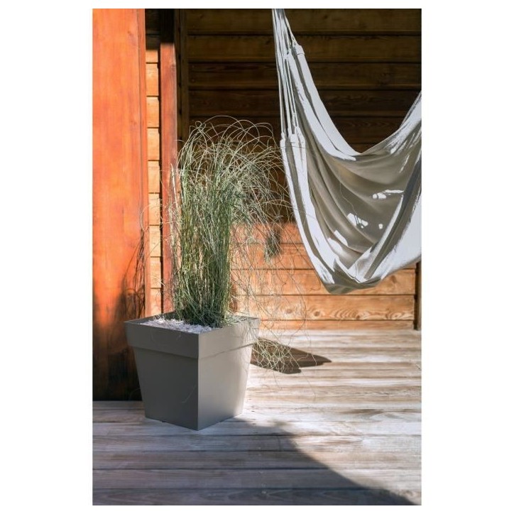 Pot de fleurs Carré 50 cm - EDA - Toscane - 87 L - 49,5 x 49,5 x H.52,5 cm - Taupe