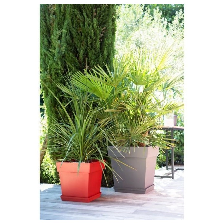 Pot de fleurs Carré 50 cm - EDA - Toscane - 87 L - 49,5 x 49,5 x H.52,5 cm - Taupe