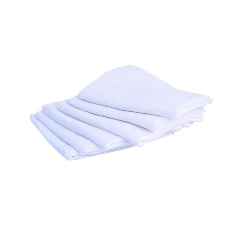 Lot de 6 langes carré - DOMIVA - Blanc - 70x70cm - 100% Coton - Lavable a 95°C