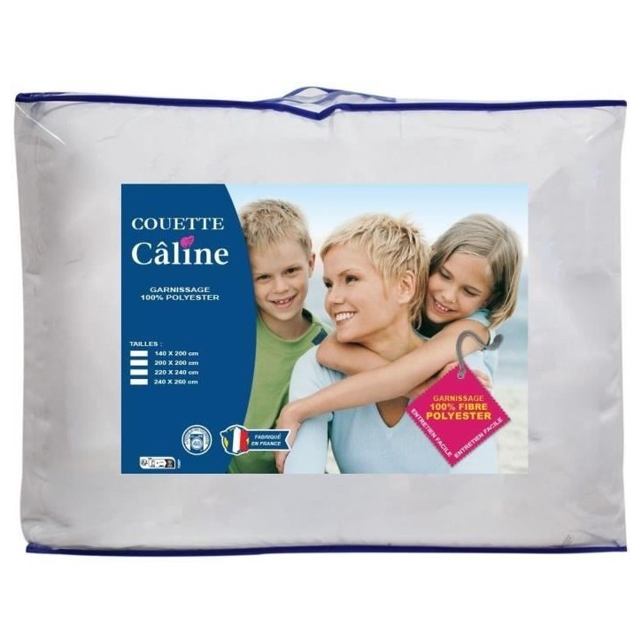 Couette spéciale câline - Tempérée - 140 x 200 cm - 250 g/m² - Blanc Couette spéciale câline - Tempérée - 140 x 200 cm - 250 g/m² - Blanc