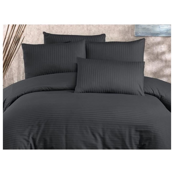 Parure de lit - 1 housse de couette 220x240 cm + 2 taies d'oreiller 60x60 cm - 80% coton, 20% polyester - Anthracite Parure de lit - 1 housse de couette 220x240 cm + 2 taies d'oreiller 60x60 cm - 80% coton, 20% polyester - Anthracite