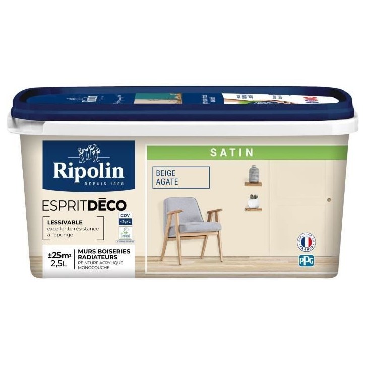 Peinture - RIPOLIN - ESPRIT DECO MULTI-SUPPORTS - Beige Agate - Satiné - 2,5L Peinture - RIPOLIN - ESPRIT DECO MULTI-SUPPORTS - Beige Agate - Satiné - 2,5L