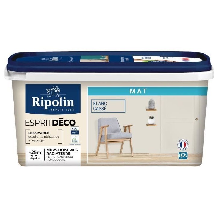 Peinture - RIPOLIN - Esprit Déco Multi-Supports - Blanc Cassé - Mat - 2,5L