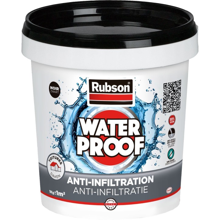 Revetement d'étanchéité - RUBSON - Anti-infiltrations Waterproof - Noir - Seau 1kg - Résiste aux UV