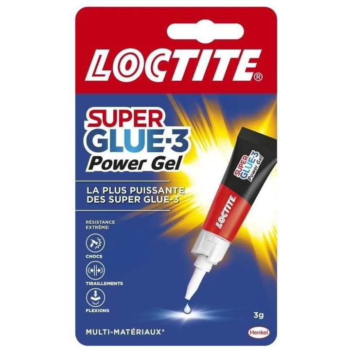 Colles cyanocrylates - LOCTITE - SUPERGLUE-3P - Power gel - Tube 3g Colles cyanocrylates - LOCTITE - SUPERGLUE-3P - Power gel - Tube 3g
