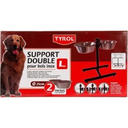 Accessoire repas chien - TYROL - Support + 2 Bols Inox - 25 cm - 2,8 L