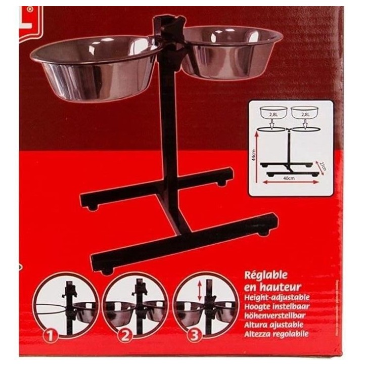 Accessoire repas chien - TYROL - Support + 2 Bols Inox - 25 cm - 2,8 L - Réglable en hauteur Accessoire repas chien - TYROL - Support + 2 Bols Inox - 25 cm - 2,8 L - Réglable en hauteur