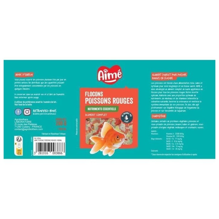 Aliment poisson - AIME - Flocons pour poissons rouges - 1000 ml