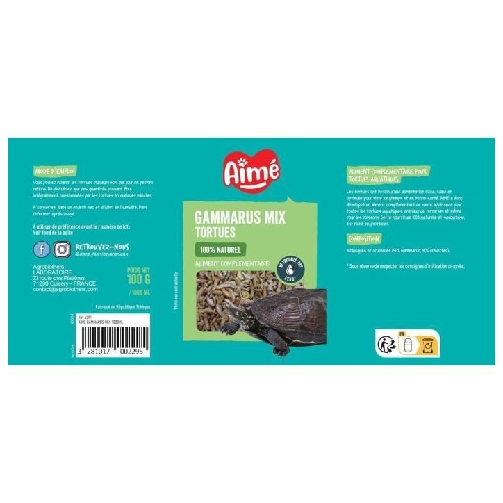 Aliment tortue - AIME - Gammarus Mix - 1000 ml - Crevettes naturelles, équilibre nutritionnel
