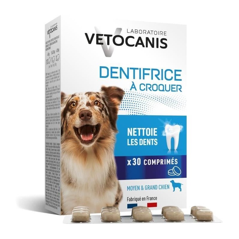 Dentifrice a croquer anti-tartre - VETOCANIS - Pour chien - 30 comprim