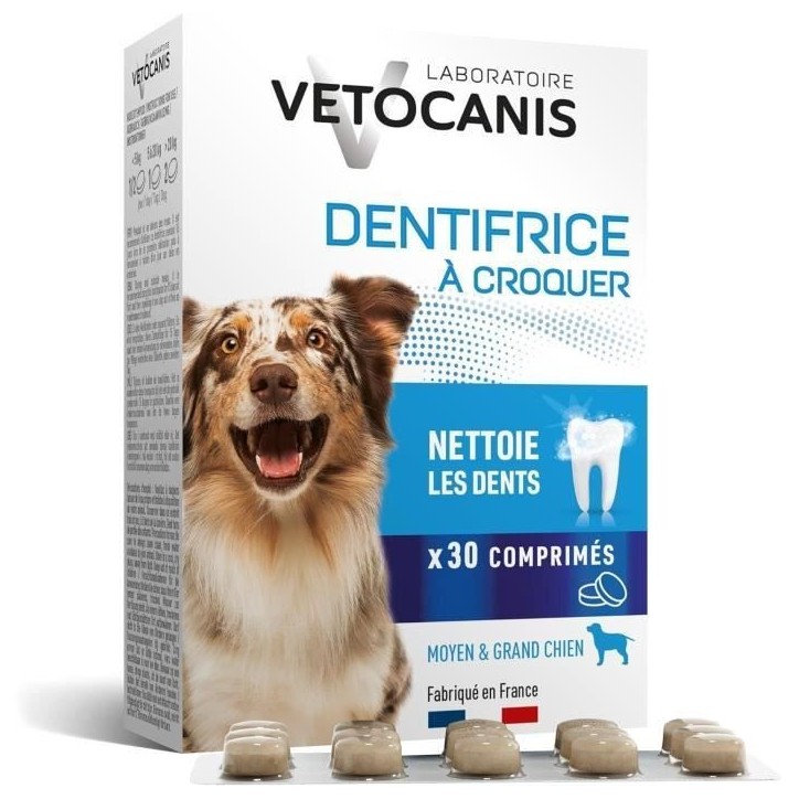 Dentifrice a croquer anti-tartre - VETOCANIS - Pour chien - 30 comprimés