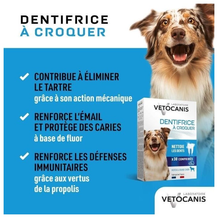 Dentifrice a croquer anti-tartre - VETOCANIS - Pour chien - 30 comprimés