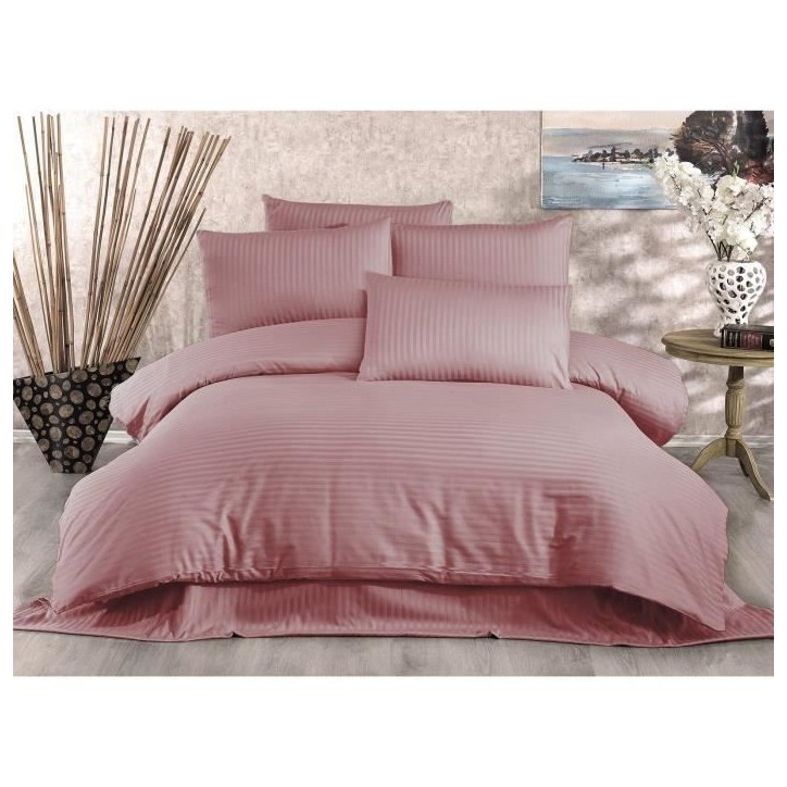 Parure de lit - 1 housse de couette 220 x 240 cm + 2 taies d'oreiller 60 x 60 cm - 80% coton, 20% polyester - Poudre Parure de lit - 1 housse de couette 220 x 240 cm + 2 taies d'oreiller 60 x 60 cm - 80% coton, 20% polyester - Poudre