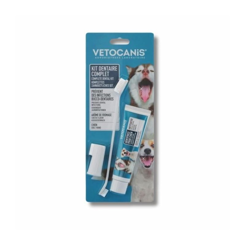 Kit Dentaire Chien - VETOCANIS - Hygiene dentaire avec Brosse a Dents,