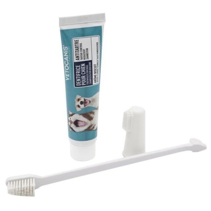 Kit Dentaire Chien - VETOCANIS - Hygiene dentaire avec Brosse a Dents, Biscuit Aromatisé, Dentifrice Kit Dentaire Chien - VETOCANIS - Hygiene dentaire avec Brosse a Dents, Biscuit Aromatisé, Dentifrice