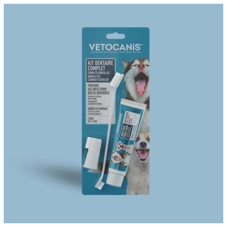 Kit Dentaire Chien - VETOCANIS - Hygiene dentaire avec Brosse a Dents, Biscuit Aromatisé, Dentifrice Kit Dentaire Chien - VETOCANIS - Hygiene dentaire avec Brosse a Dents, Biscuit Aromatisé, Dentifrice