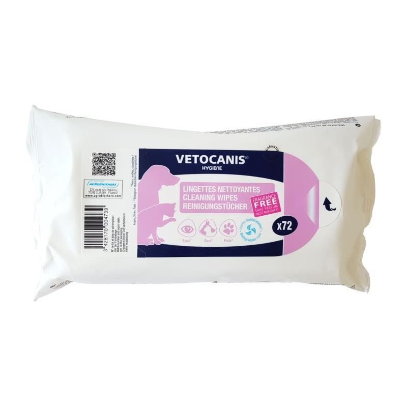 VETOCANIS Lingettes Nettoyantes Grand Format X72 Chien / Chat VETOCANIS Lingettes Nettoyantes Grand Format X72 Chien / Chat