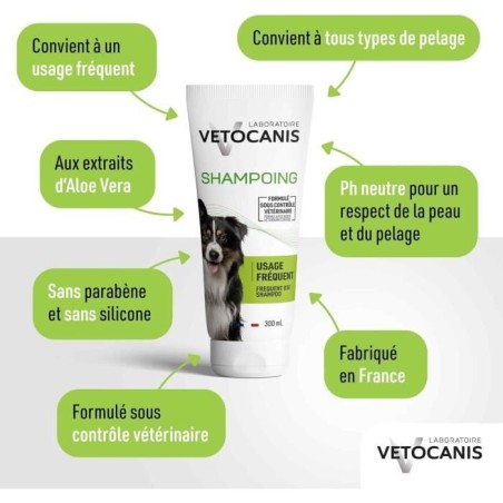 Shampoing chien - VETOCANIS - 300 ml - Hydratant, doux, sans irritation, usage régulier