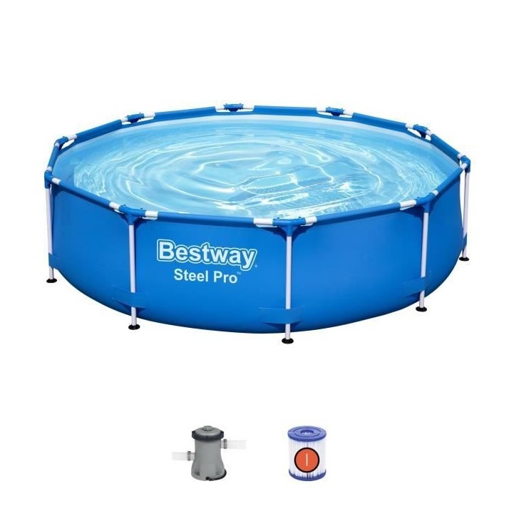 Kit Piscine hors sol tubulaire BESTWAY - Steel Pro™ - 305 x 76 cm - Ronde (Livrée avec pompe de filtration) Kit Piscine hors sol tubulaire BESTWAY - Steel Pro™ - 305 x 76 cm - Ronde (Livrée avec pompe de filtration)