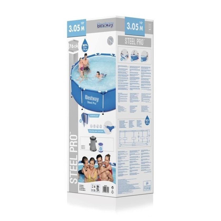 Kit Piscine hors sol tubulaire BESTWAY - Steel Pro™ - 305 x 76 cm - Ronde (Livrée avec pompe de filtration) Kit Piscine hors sol tubulaire BESTWAY - Steel Pro™ - 305 x 76 cm - Ronde (Livrée avec pompe de filtration)