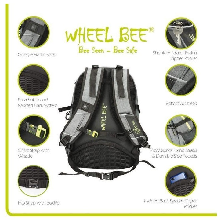 Wheel Bee Revolution Sac a Dos Enfants, 46 cm, 30 liters, Gris - 950022