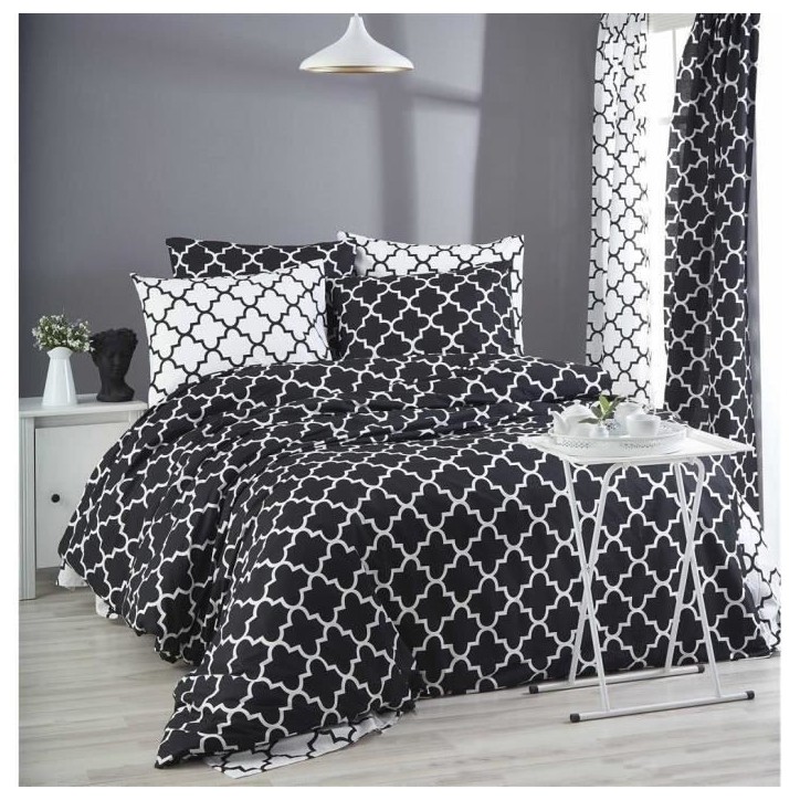 Parure de lit - 1 housse de couette 220 x 240 cm + 2 taies d'oreiller 60 x 60 cm - 100% coton renforcé - Noir Parure de lit - 1 housse de couette 220 x 240 cm + 2 taies d'oreiller 60 x 60 cm - 100% coton renforcé - Noir