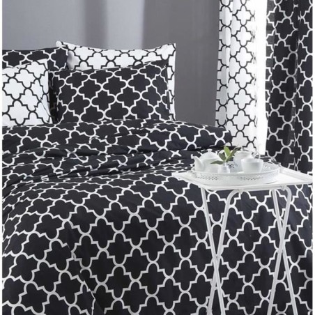 Parure de lit - 1 housse de couette 220 x 240 cm + 2 taies d'oreiller 60 x 60 cm - 100% coton renforcé - Noir