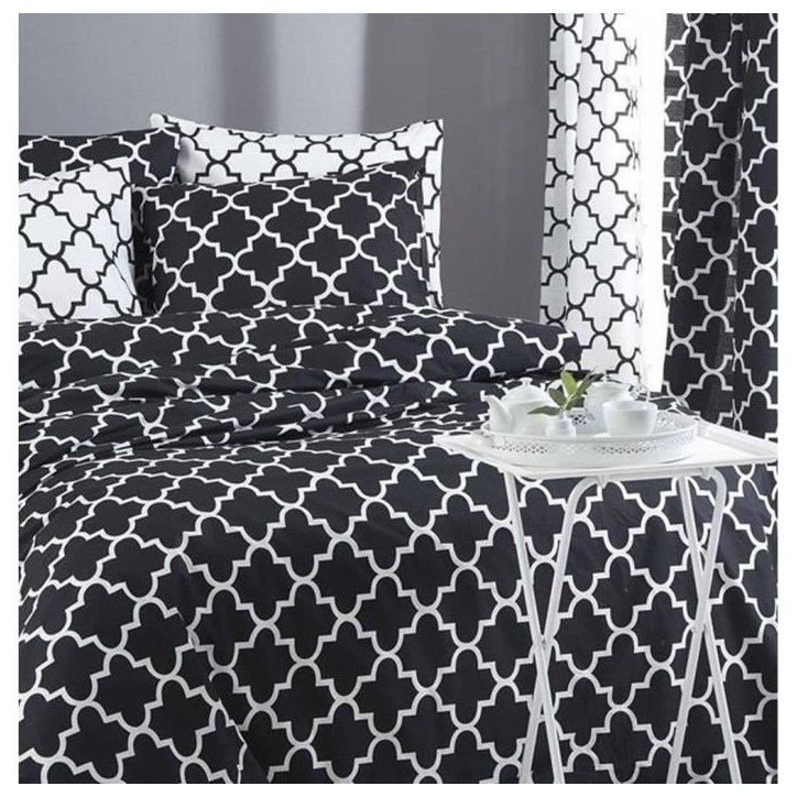 Parure de lit - 1 housse de couette 220 x 240 cm + 2 taies d'oreiller 60 x 60 cm - 100% coton renforcé - Noir Parure de lit - 1 housse de couette 220 x 240 cm + 2 taies d'oreiller 60 x 60 cm - 100% coton renforcé - Noir