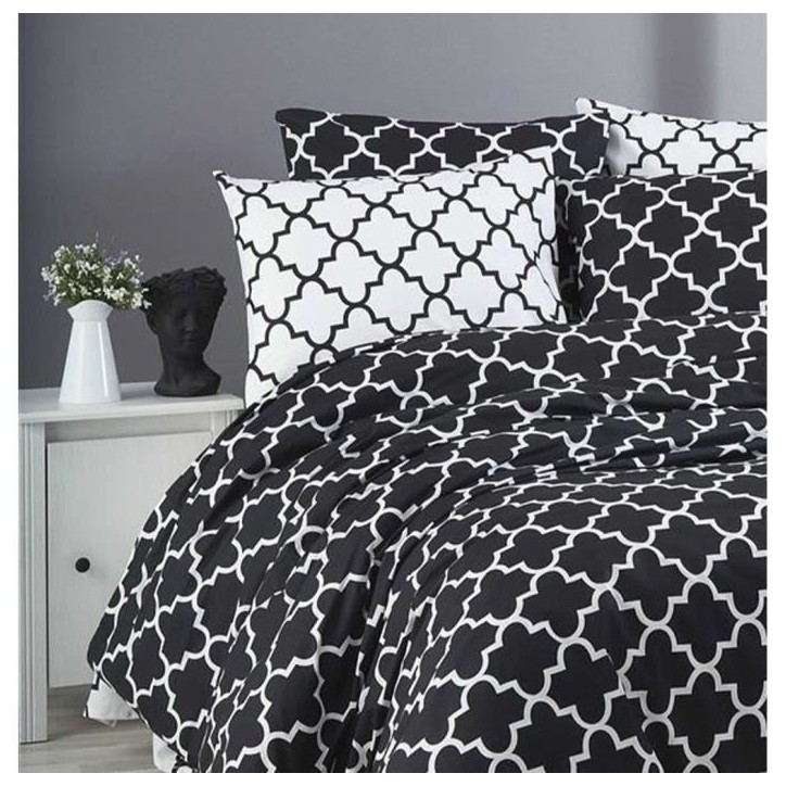 Parure de lit - 1 housse de couette 220 x 240 cm + 2 taies d'oreiller 60 x 60 cm - 100% coton renforcé - Noir Parure de lit - 1 housse de couette 220 x 240 cm + 2 taies d'oreiller 60 x 60 cm - 100% coton renforcé - Noir