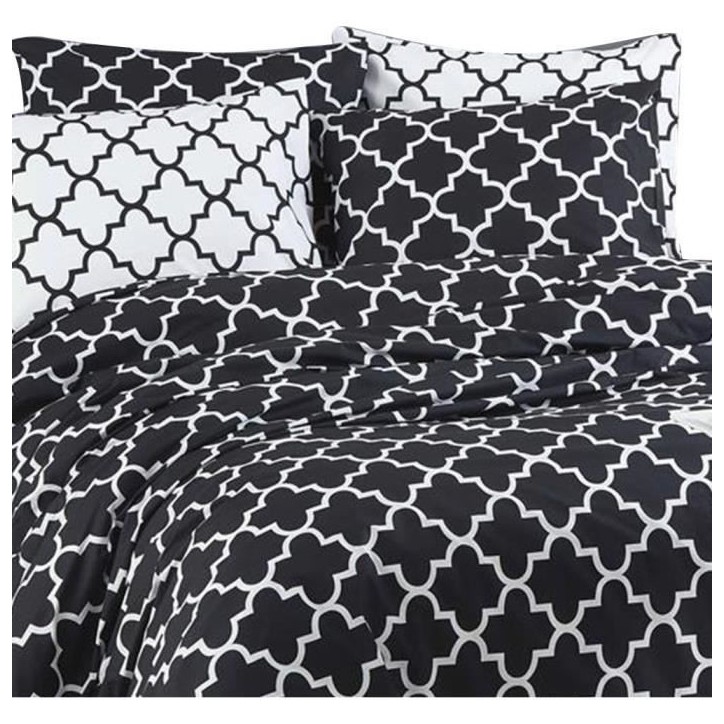 Parure de lit - 1 housse de couette 220 x 240 cm + 2 taies d'oreiller 60 x 60 cm - 100% coton renforcé - Noir Parure de lit - 1 housse de couette 220 x 240 cm + 2 taies d'oreiller 60 x 60 cm - 100% coton renforcé - Noir