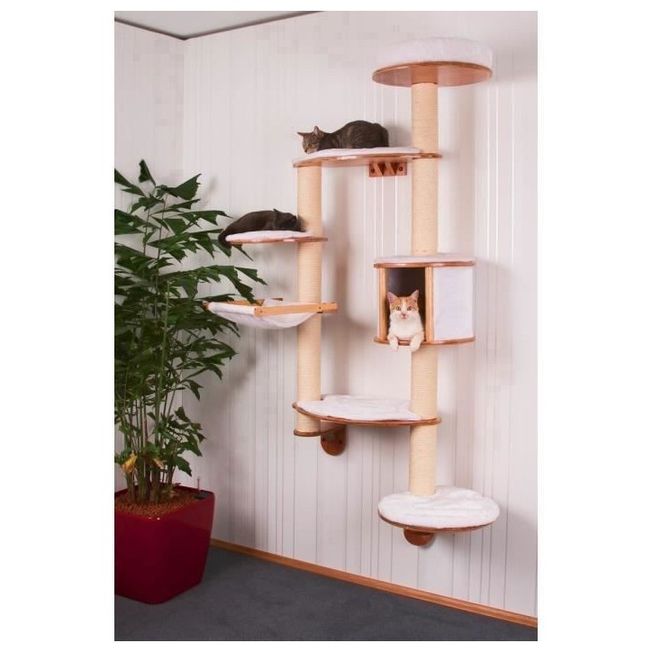 KERBL - Arbre a chats mural DOLOMIT XL - 185 cm Blanc Tronc ø 10cm - Sisal et textile -