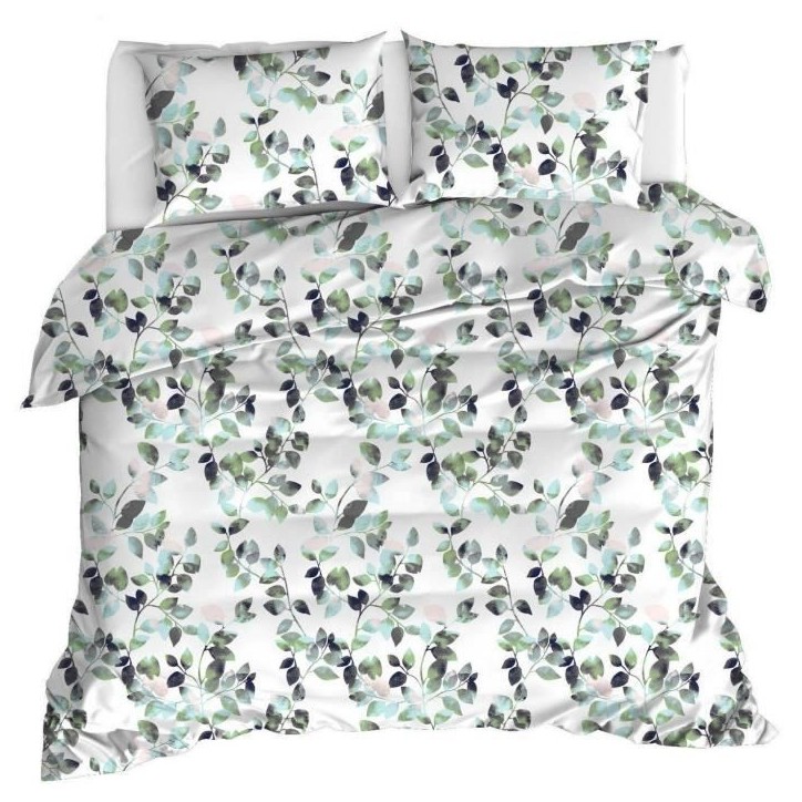 Parure de lit - 1 housse de couette 220 x 240 cm + 2 taies d'oreiller 60 x 60 cm - 65% coton, 35% polyester - Vert Parure de lit - 1 housse de couette 220 x 240 cm + 2 taies d'oreiller 60 x 60 cm - 65% coton, 35% polyester - Vert