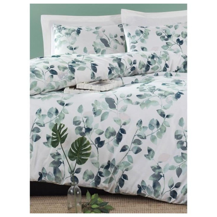 Parure de lit - 1 housse de couette 220 x 240 cm + 2 taies d'oreiller 60 x 60 cm - 65% coton, 35% polyester - Vert Parure de lit - 1 housse de couette 220 x 240 cm + 2 taies d'oreiller 60 x 60 cm - 65% coton, 35% polyester - Vert