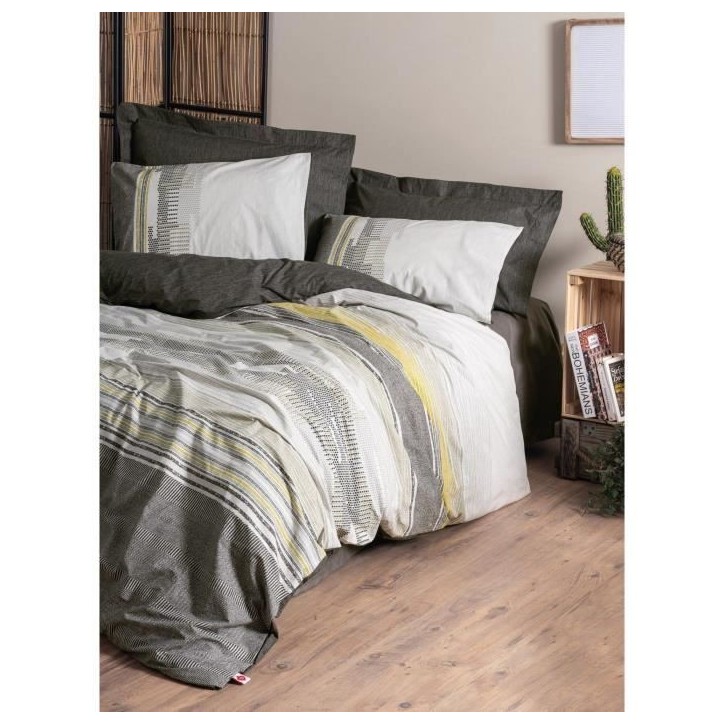 Parure de lit - 1 housse de couette 220 x 240 cm + 2 taies d'oreiller 60 x 60 cm - 100% coton renforcé - Vison