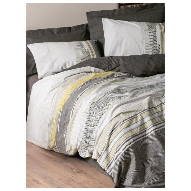 Parure de lit - 1 housse de couette 220 x 240 cm + 2 taies d'oreiller 60 x 60 cm - 100% coton renforcé - Vison