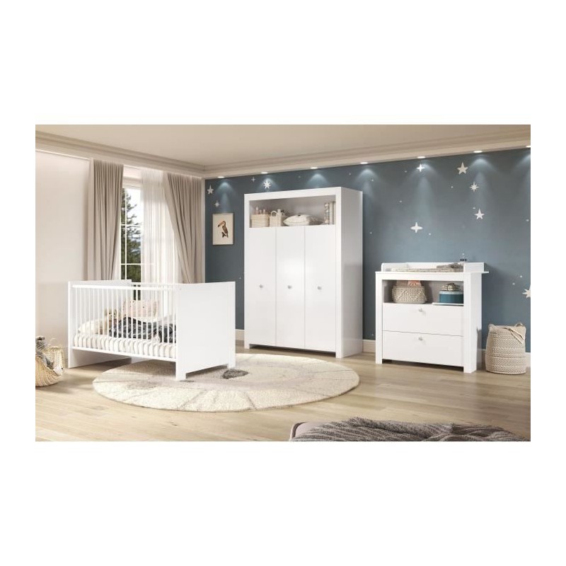 Chambre bébé Trio : Lit 70 x 140 cm + Commode a langer + Armoire OLI Chambre bébé Trio : Lit 70 x 140 cm + Commode a langer + Armoire OLI