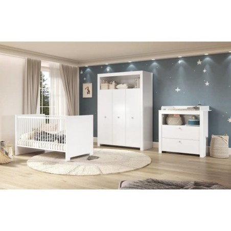 Chambre bébé Trio : Lit 70 x 140 cm + Commode a langer + Armoire OLI