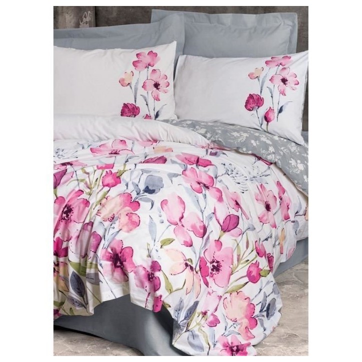 Parure de lit - 1 housse de couette 220 x 240 cm + 2 taies d'oreiller 60 x 60 cm - 100% coton renforcé - Gris