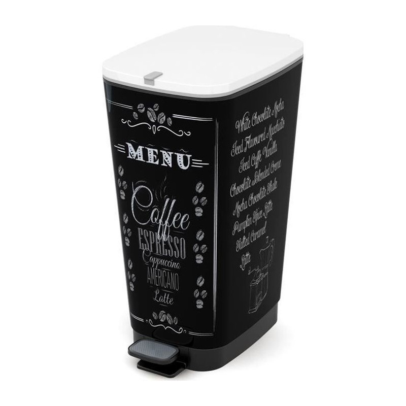 KIS Poubelle de cuisine a pédale - Noir - Motif coffee - 42.5L KIS Poubelle de cuisine a pédale - Noir - Motif coffee - 42.5L