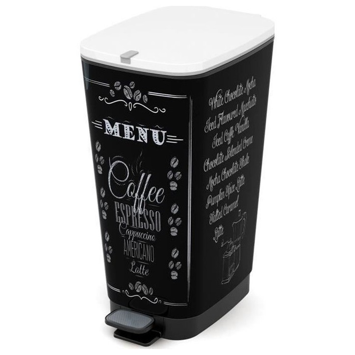 KIS Poubelle de cuisine a pédale - Noir - Motif coffee - 42.5L KIS Poubelle de cuisine a pédale - Noir - Motif coffee - 42.5L