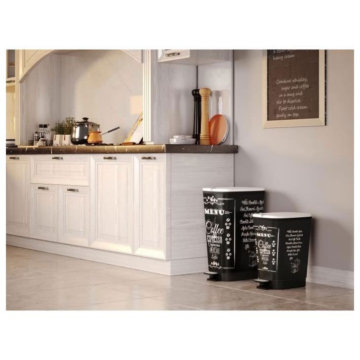 KIS Poubelle de cuisine a pédale - Noir - Motif coffee - 42.5L KIS Poubelle de cuisine a pédale - Noir - Motif coffee - 42.5L