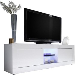 Meuble TV - BASICO - 2 portes - Blanc laqué brillant - 180 x 43 x 56