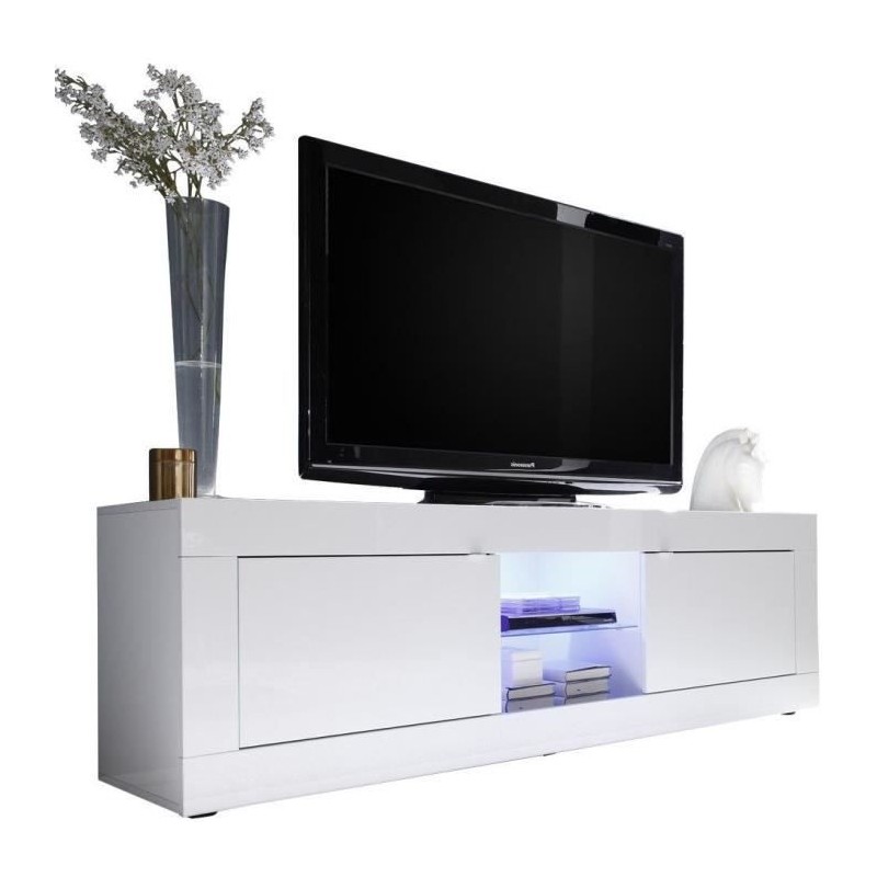 Meuble TV - BASICO - 2 portes - Blanc laqué brillant - 180 x 43 x 56