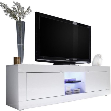 Meuble TV - BASICO - 2 portes - Blanc laqué brillant - 180 x 43 x 56