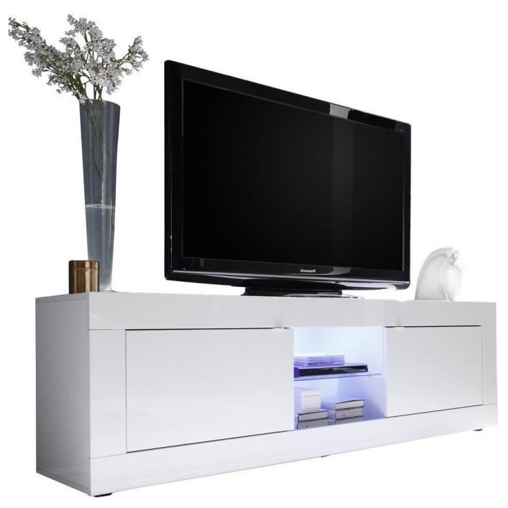 Meuble TV - BASICO - 2 portes - Blanc laqué brillant - 180 x 43 x 56 cm