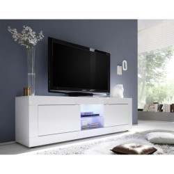 Meuble TV - BASICO - 2 portes - Blanc laqué brillant - 180 x 43 x 56