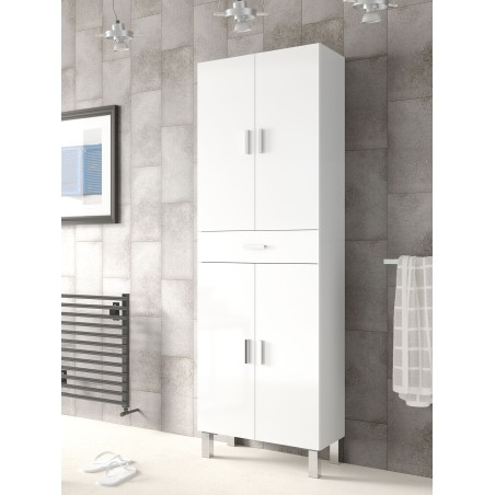 Colonne de salle de bain - ARUBA - Blanc brillant - 4 portes - 1 tiroir - 60 x 29 x 182 cm