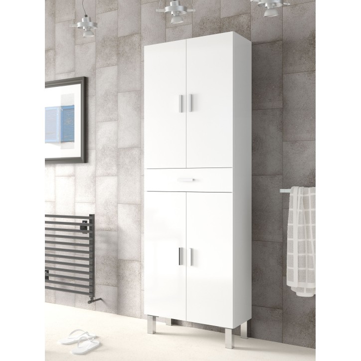 Colonne de salle de bain - ARUBA - Blanc brillant - 4 portes - 1 tiroir - 60 x 29 x 182 cm Colonne de salle de bain - ARUBA - Blanc brillant - 4 portes - 1 tiroir - 60 x 29 x 182 cm